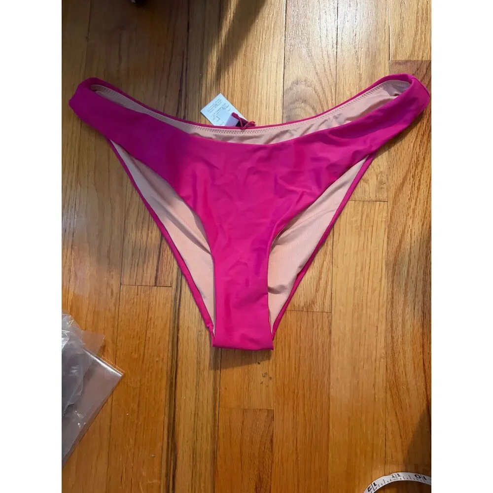 New J.Crew Women's High Leg Curved Waist Bikini Bottom Pink Beach Swimwear Sz M